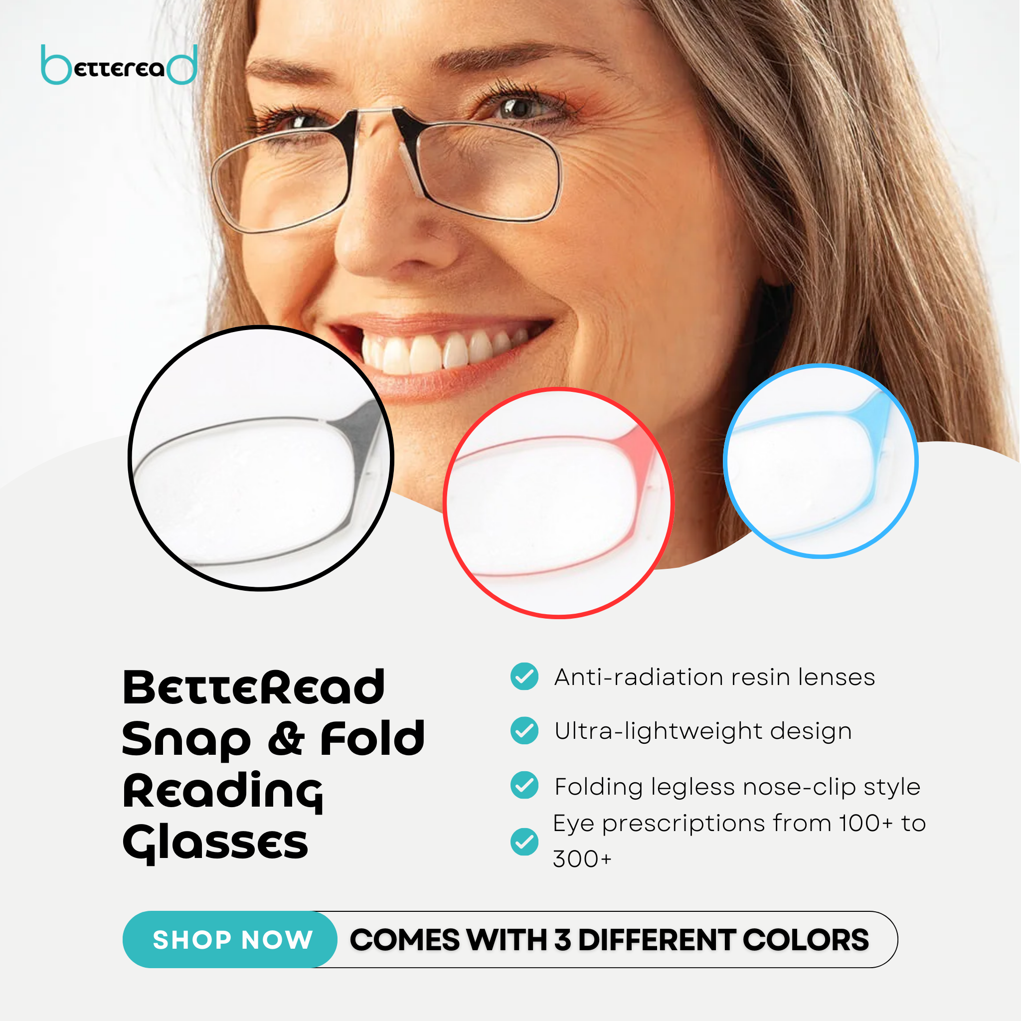 BetteRead Snap & Fold Reading Glasses