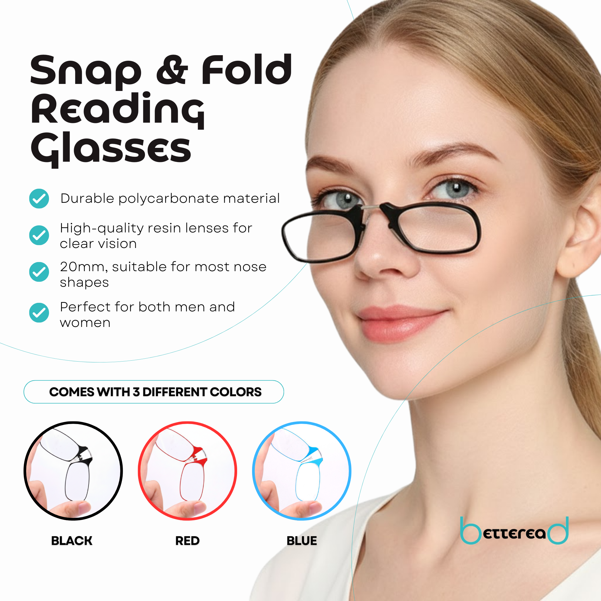 BetteRead Snap & Fold Reading Glasses