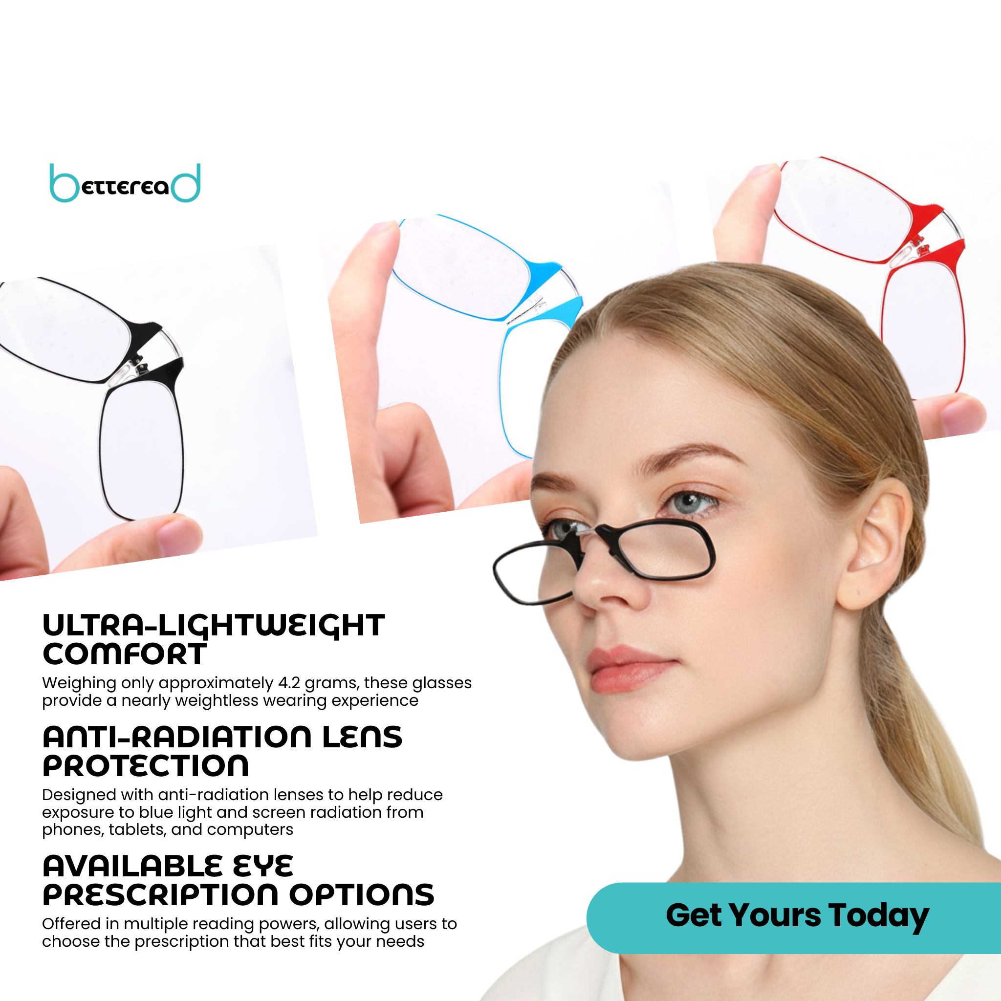 BetteRead Snap & Fold Reading Glasses